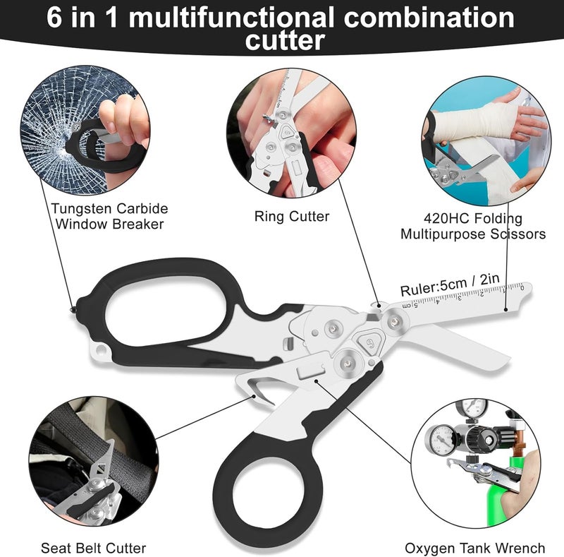 Lemasa 6 in 1 trauma shears, Folding Retractable Emergency Shears, Outdoor Camping Tools, Seat Belt Cutter, Oxygen Cylinder Wrench, Complimentary Adjustable Wrench (black) - Image 3